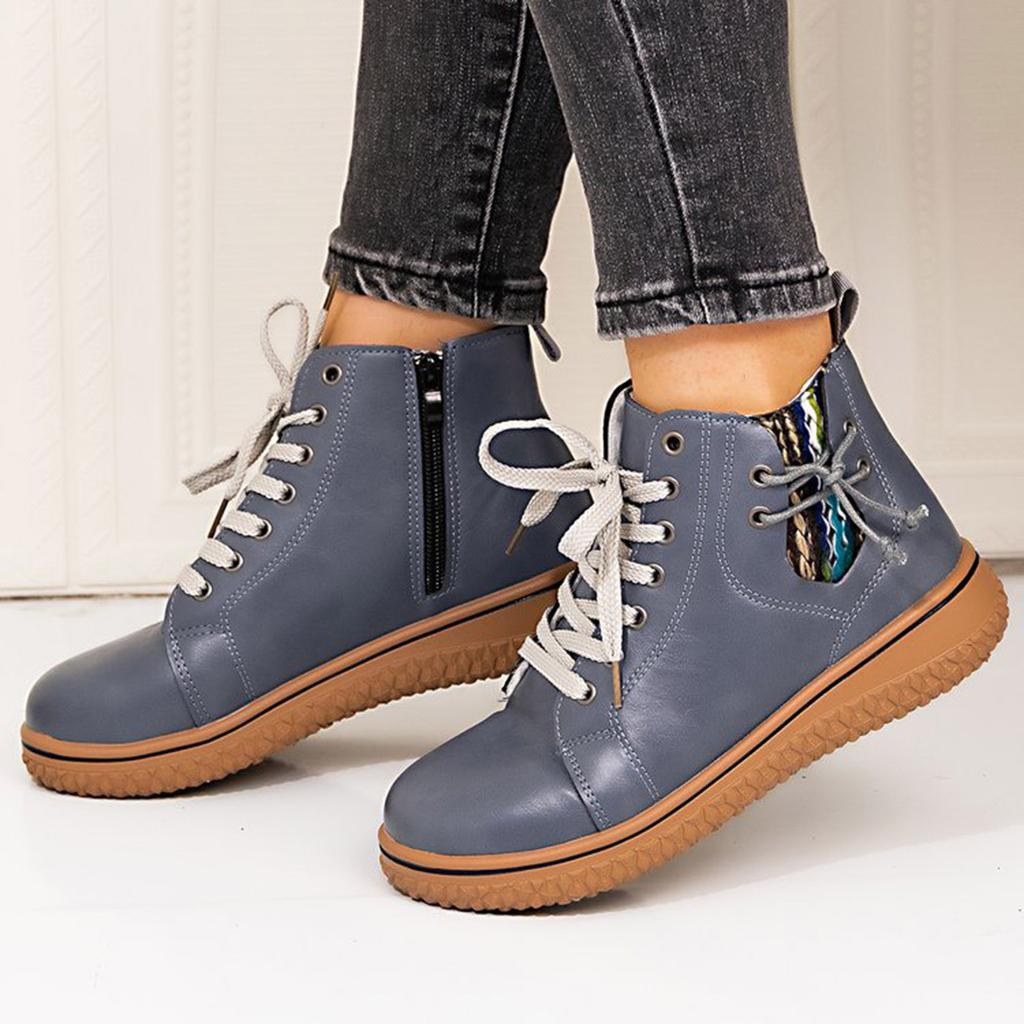 Casual Booots Women'S Fashionable Casual Versatile Round Toe Flat Low Top Lace Up Ankle Boots Leopard Boots For Women Low Heel