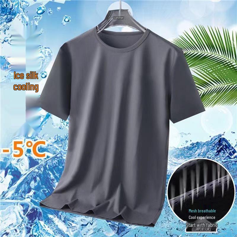 Men's Quick-Dry Loose Fit Mesh T-Shirt, Short Sleeve, Plus Size, Summer Casual Ice Silk