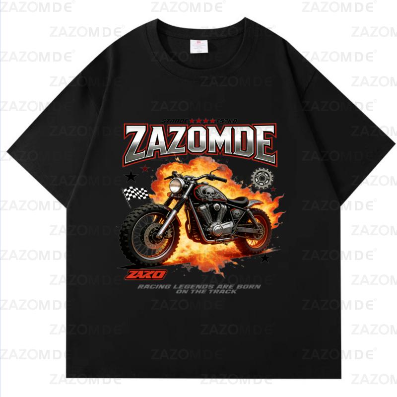 ZAZOMDE Unisexs High Street Motorcycle Racing Short Sleeve T Shirt Pure Cotton Oversized Streetwear Tee Vintage Design Casual Wear
