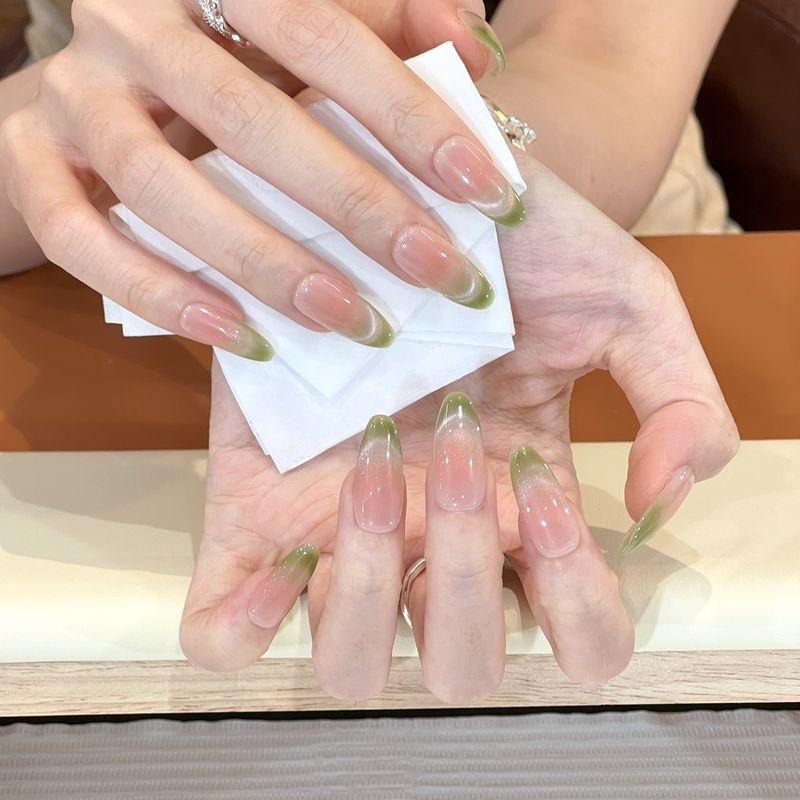 Ks Nail Art Wearable Nails Short Style 2026 New Model High-End Super Popular Cat Eye Handmade High-Quality Nude Color Stunning Nail Pieces