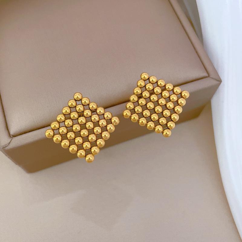 Square Round Beads Minimalist Stud Earrings Cold Wind Men'S And Women'S Earrings Personality Temperament Banquet Earrings