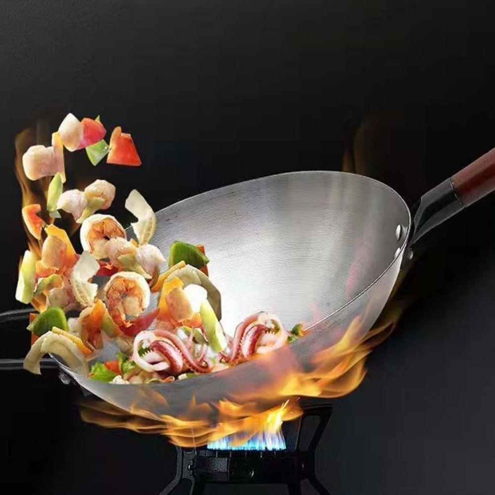 Round Bottom Iron Pot Anti-scalding Frying Pan Chinese Traditional Iron Wok Household Use