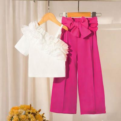 Girls' Fashion Set - Summer Children's Casual Striped Wide-leg Pants Two-Piece Set