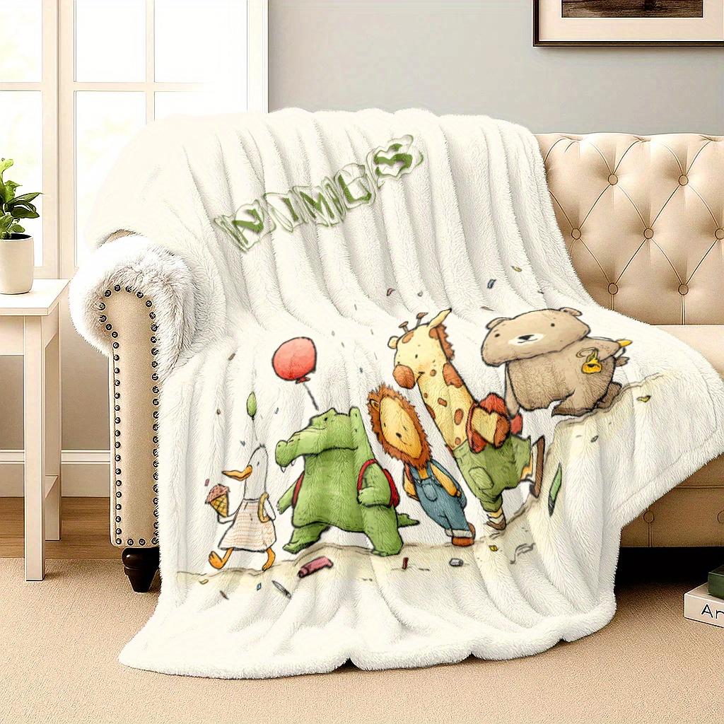 Cartoon animal parade pattern Flannel printed blanket suitable for all seasons suitable for living room office sofa and travel