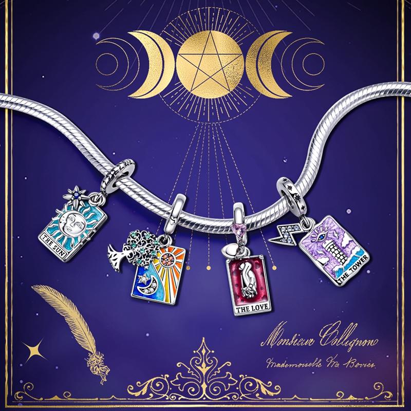 Neuer Charm-Bead-Anhänger Kupfer Magische Tarotkarten Sonne Mond Sterne Passend für Original-Armbänder DIY Frau Madam Schmuck Geschenk