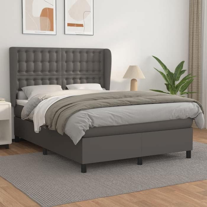 3129037 vidaXL Lit à sommier tapissier avec matelas Gris 140x200 cm Similicuir