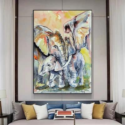 Elephant Family Animal Warm Colored Canvas Painting Posters Prints Wall Art Picture for Living Room Home Wall Decoration No Frame