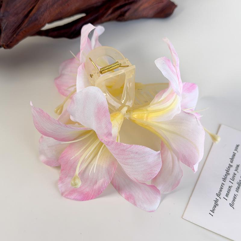 Fashion Lily Flower Hair Clip Crab For Women Girls Elegant Fairy Large Hair Claw Jaw Shark Hairpins Sweet Hair Accessories