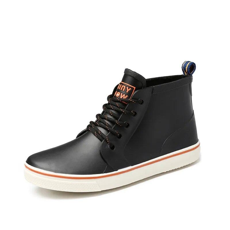 New Lovers Lace-up Rain Boots Men Outdoor Non-slip Waterproof Work Water Boots Fashion Couple's Ankle Platform Rainboots
