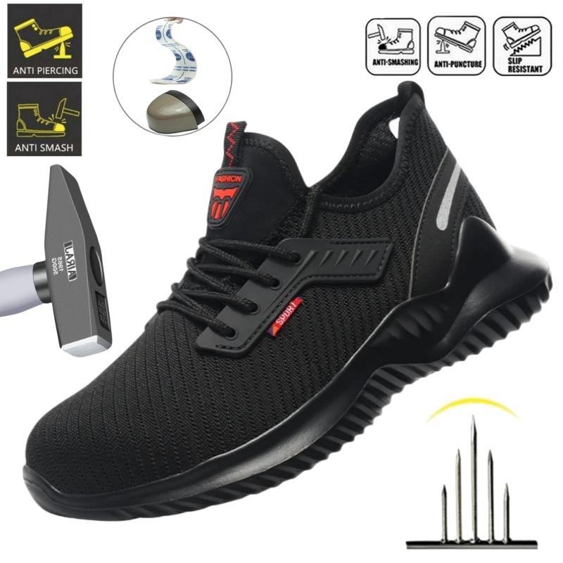 Cheap Safety Shoes For Men Indestructible Steel Toe Work Boots Anti-Smash Stab-Resistant Safety Shoes  Hiking Sneakers