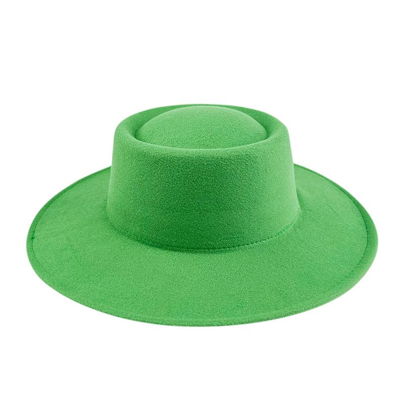 British style solid color big brim flat top top top hat French fashion jazz flat top woolen hat autumn and winter felt hat