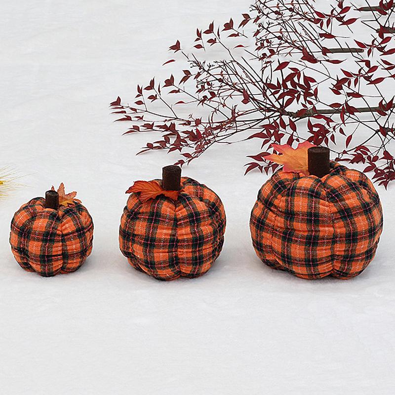 4/5/6in Checkered Fabric Pumpkin PP Cotton Filled Knitted Fabric Small Size Soft Pumpkin Plush Toys