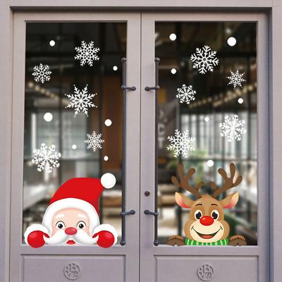 Christmas New Window Flower Sticker Santa Claus Elk Glass Window Decoration Static Sticker Home Supplies Household Sticker