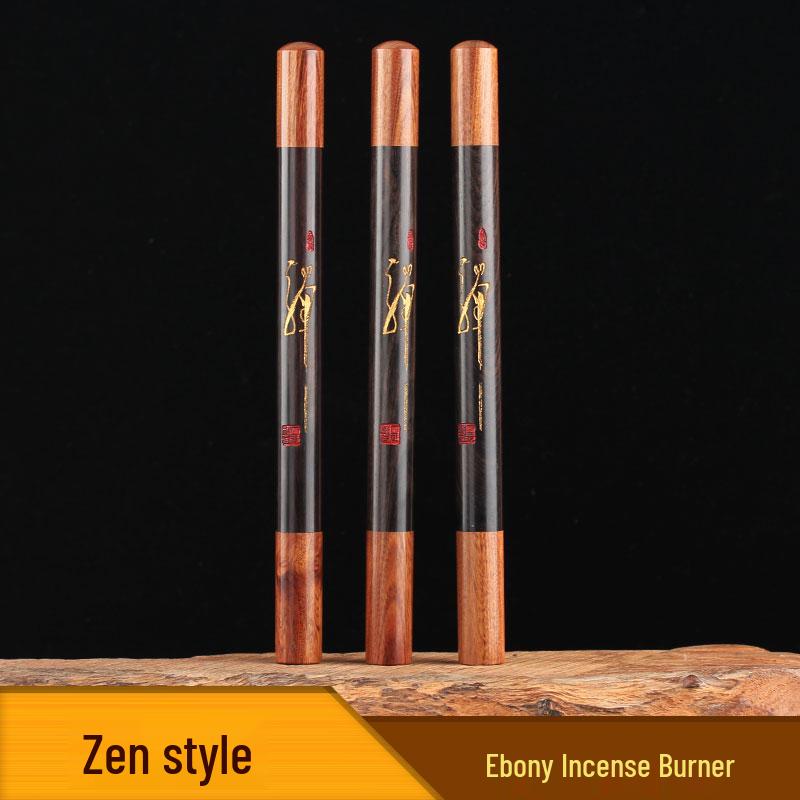 Ebony and Rosewood Inlay Incense Holder - Wooden Agarwood Sandalwood Carved Stick Tube for Home Use.