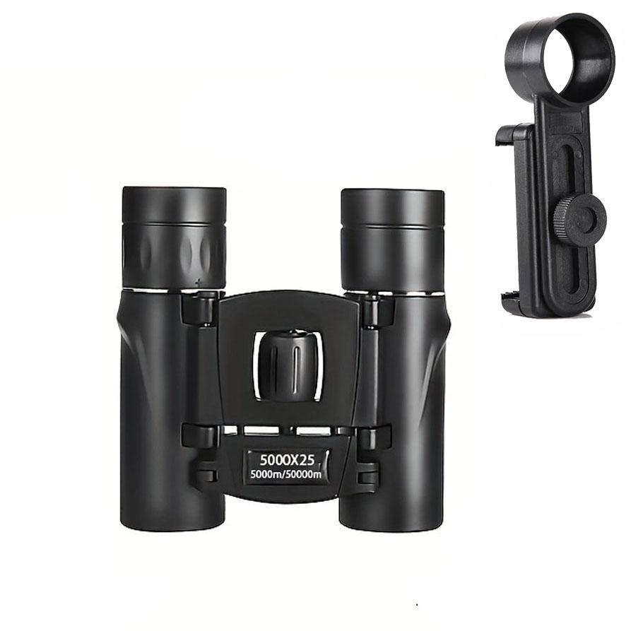 5000x25 HD Zoom BAK4 Telescope Jumelles Portable Powerful Folding Low Light Binoculars Long Range for Hunting Camping Hiking