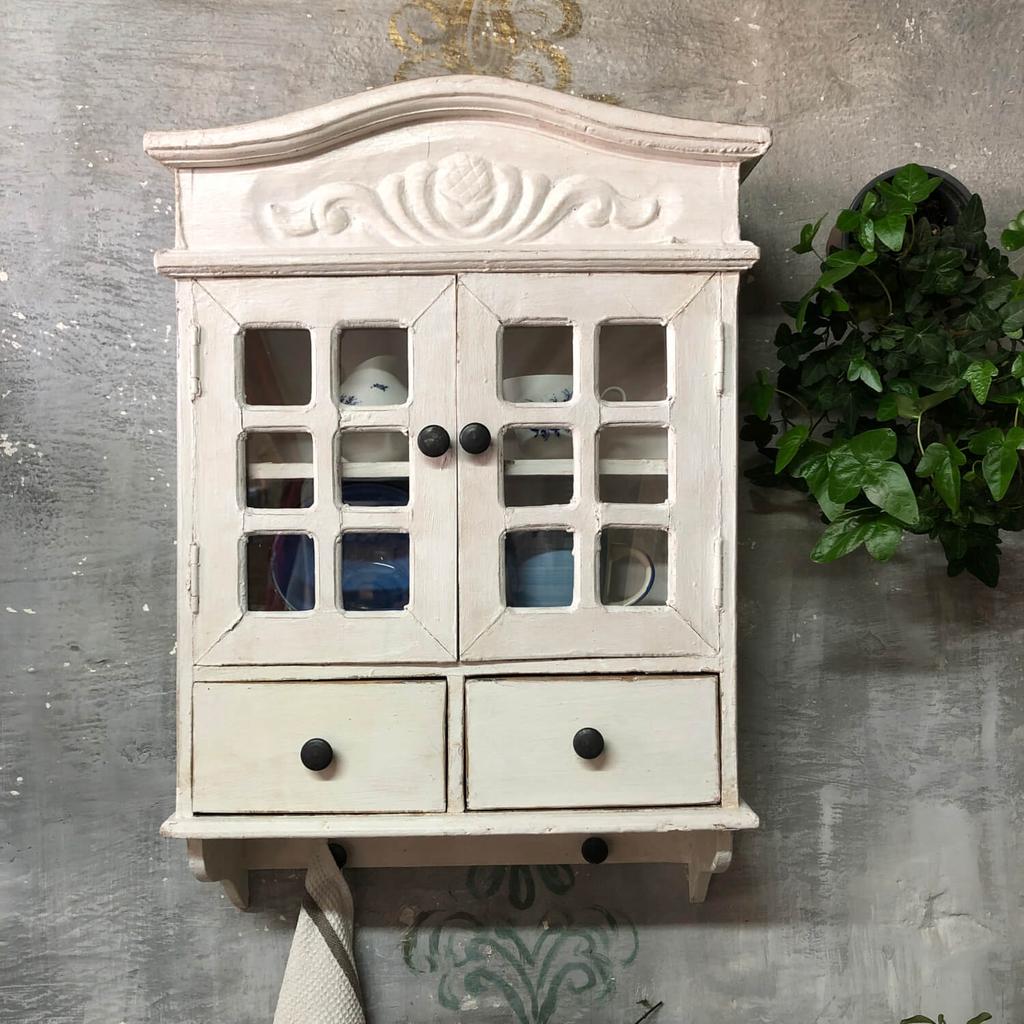 White hanging display cabinet, glass cabinet, classic style, decorative interior element