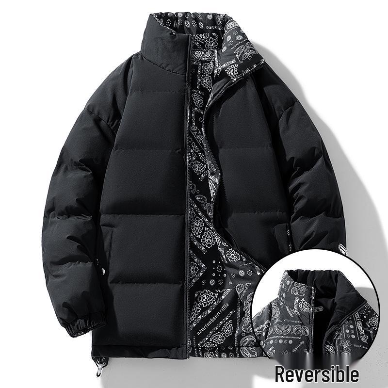 Men's Trendy Thickened Cotton Jacket - Autumn/Winter Stand-Up Collar Warm Short Coat