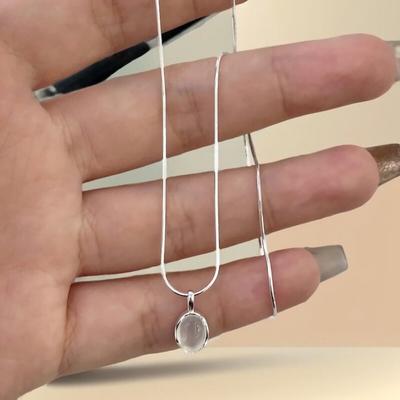 Collier Femme en Argent 925 Ovale Agate Blanche Chaîne Serpent