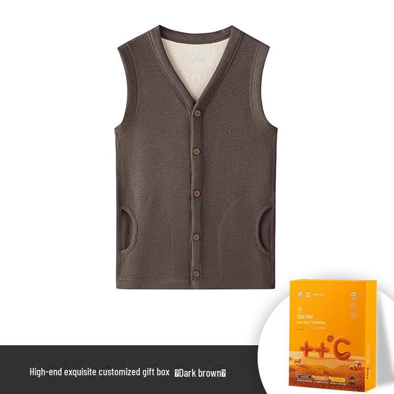 

[Ультратеплый] мужской жилет из шелка, шерсти и бархата на осень/зиму — идеально подходит для людей среднего и пожилого возраста XL темно-коричневого
