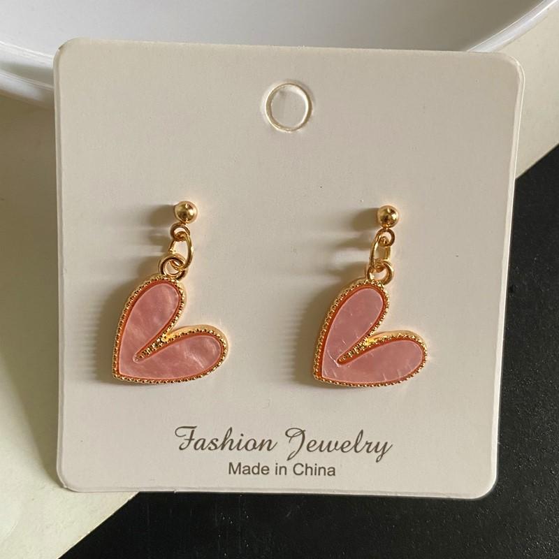 

Pink Color Love Heart Pendant Necklace Earrings Zircon Set Cute Romantic Fresh Color Choker Necklace Gift For Friend Wholesale