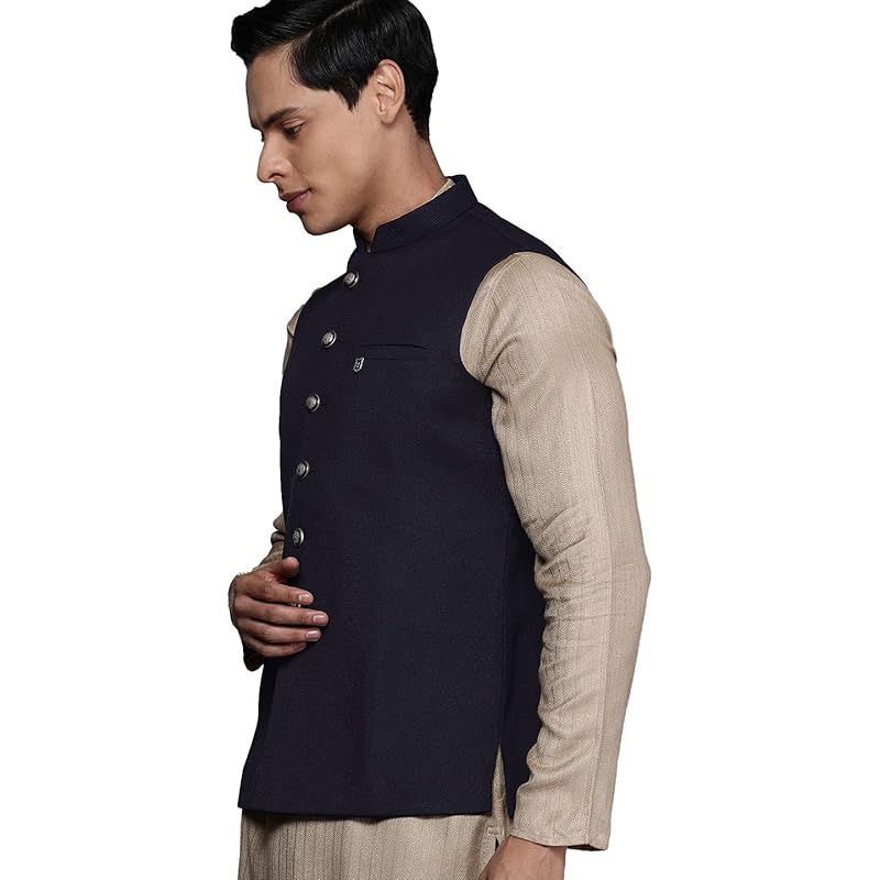 Manyavar Men s Nehru Jacket Blue_M M синий