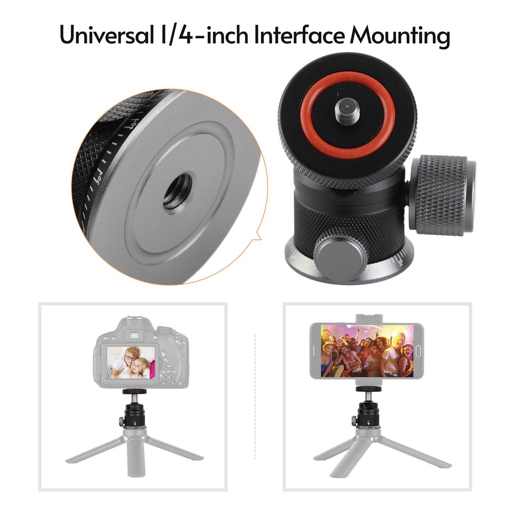 Aluminum Alloy Ball Head 360 Degree Rotation 180 Degree Folding Dual U Shape Slot 1 4in Mount Tripod Ball Head