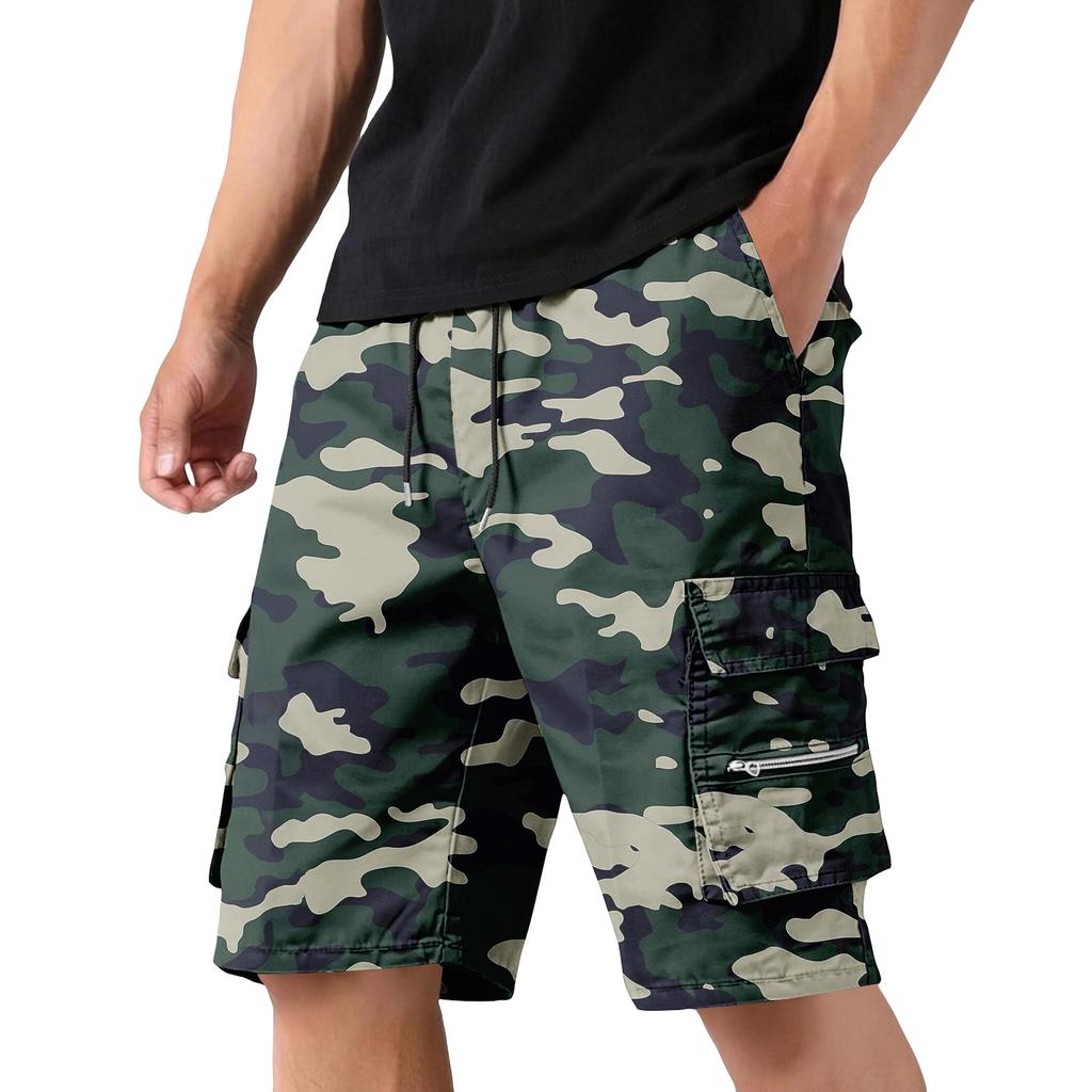 Men's Cargo Shorts with Drawstring Waist Adjustable Fit Multiple Pockets Lightweight Durable Fabric Outdoor Casual Wear