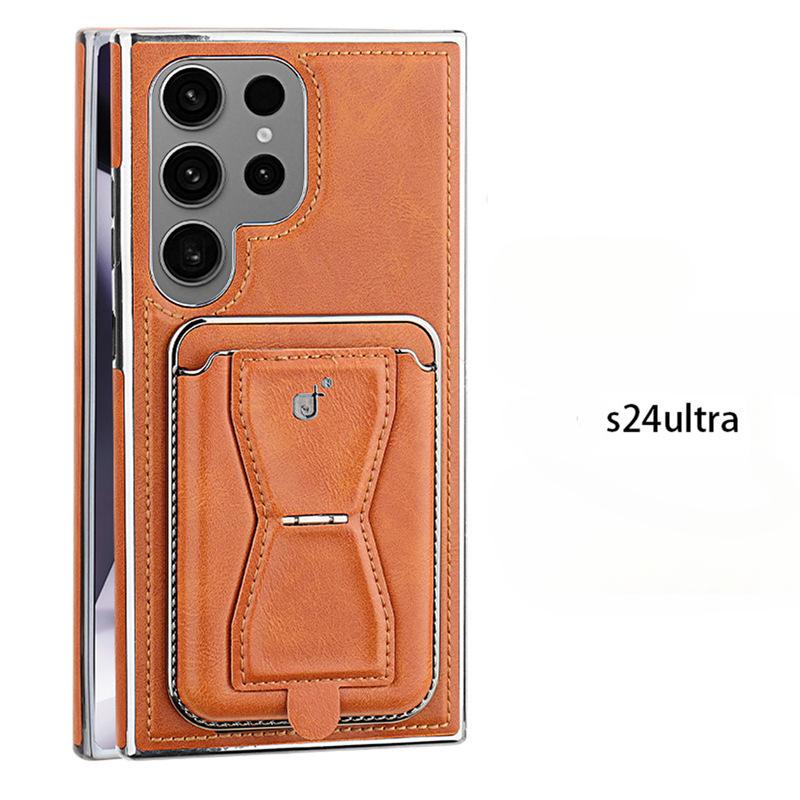 Applicable To Samsung S24Ultra Mobile Phone Case, Card Bag Holder, Magnetic Charging Galaxy23Plus Business Men'S Leather Case
