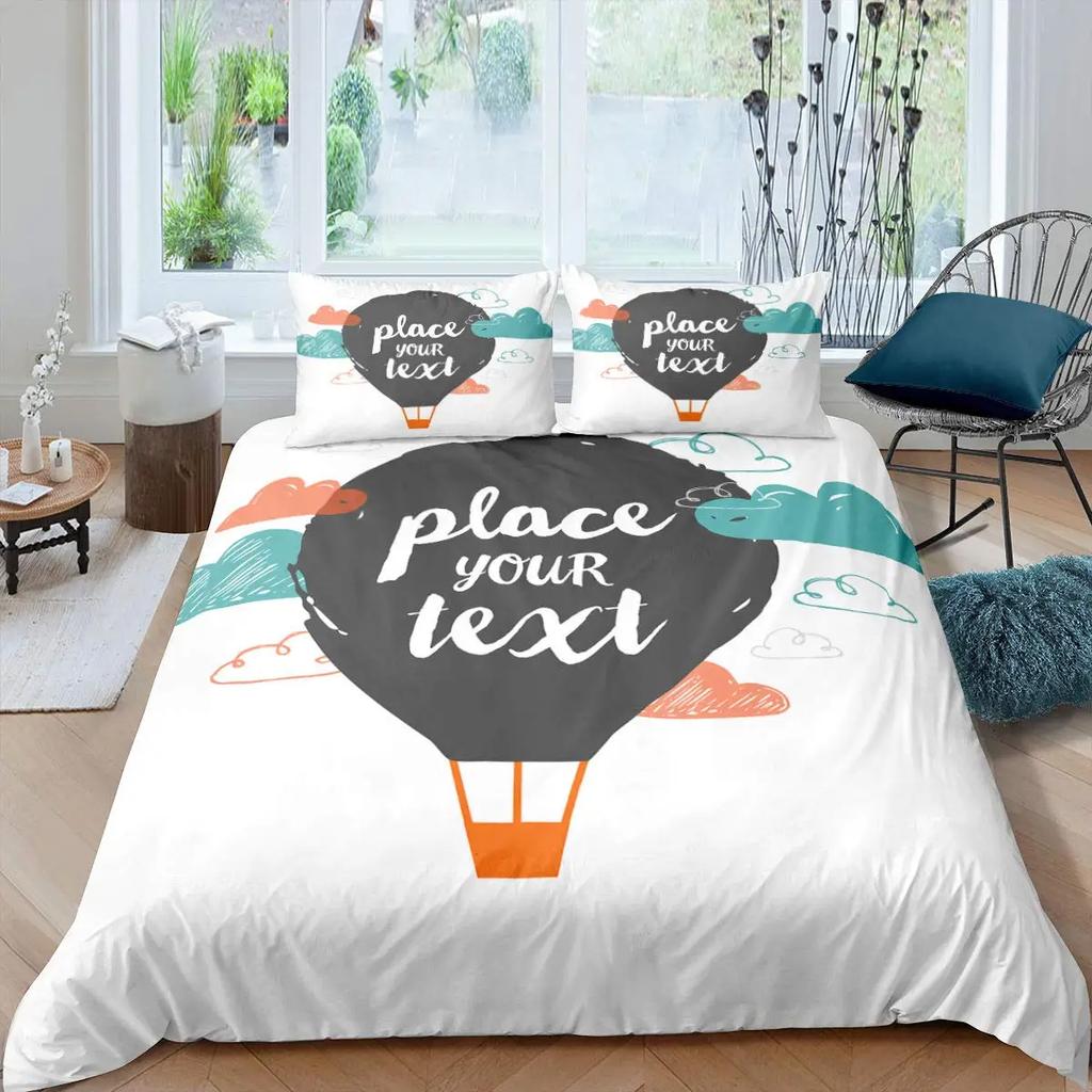 Airplane Cartoon Aircraft Duvet Cover For Boys Teens Air Balloon Aviation Parachute Blue Cloud Sky Seagull Nautical Birds