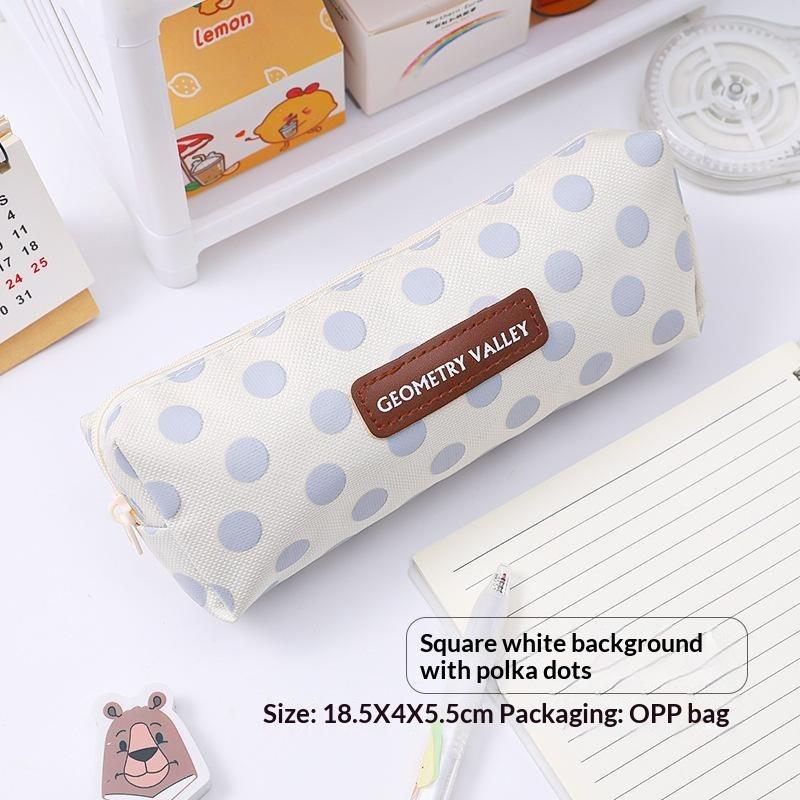 1Pcs Large Capacity Canvas Black Gray Checkered Dots School Stationery Boxes Pencil Case Student Zipper Pencil Bags