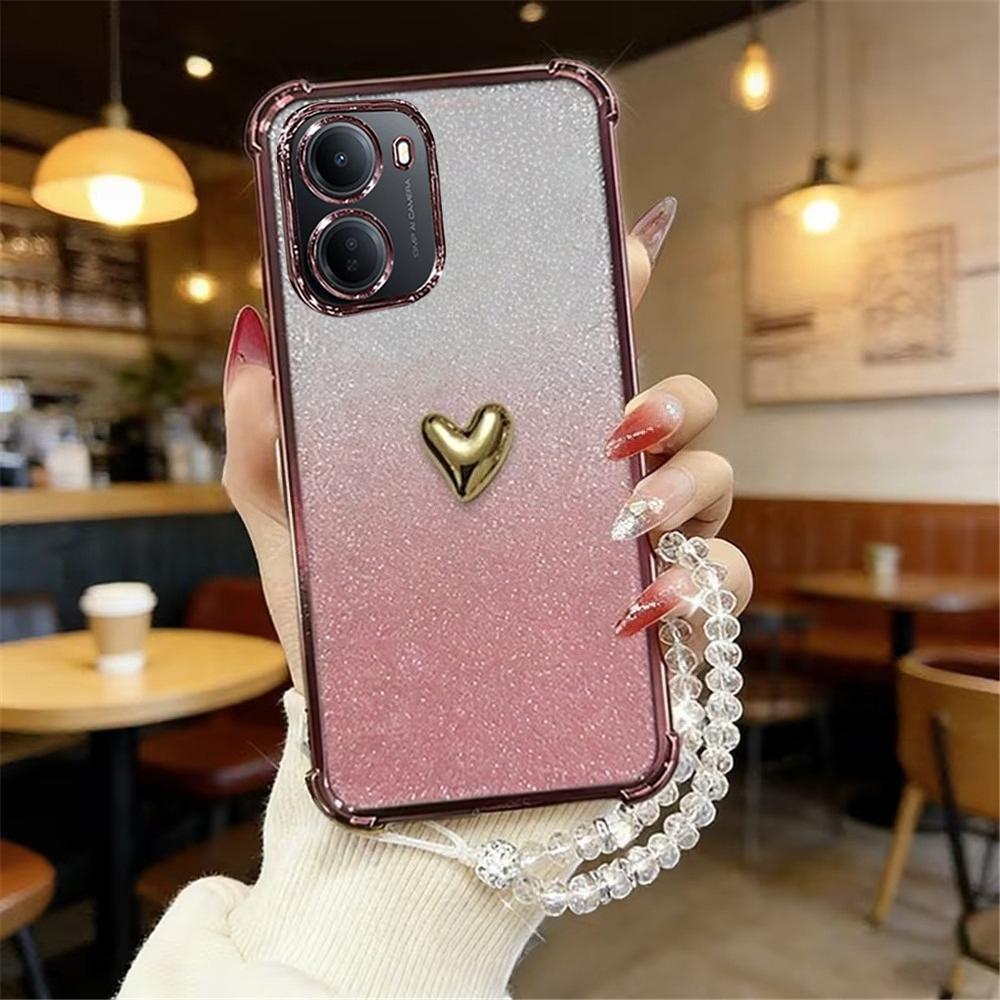 3D Love Heart Crystal Chain Phone Case For Xiaomi Redmi 15 15C 15A 14C 13C 12C 10C 9C A5 A3 A7 Pro Glitter Shockproof Soft Cover