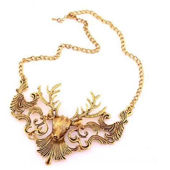 

Ретро европейский античный золотой цвет кулон с головой оленя ожерелье свитер цепь