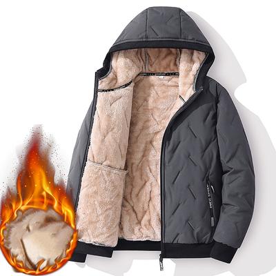 Herren Herbst und Winter Gepolsterte, verdickte Jacke mit Kapuze Warme Outdoor-Jacke Gefütterte, warme Fleecejacke