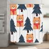 Christmas-themed Shower Curtain with Bear Pine Tree Print for Bathroom Decoration Waterproof Fabric 180x245cm   Blue Editions