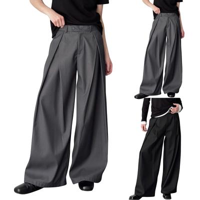 Men's Wide Leg A-line Casual Trousers Floor Length Dress Pants