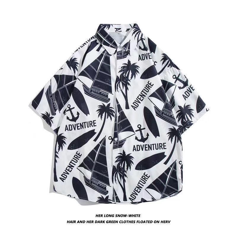 Handsome Pirate King Luffy Graffiti Short Sleeve Men's Trendy Loose Summer Shirt