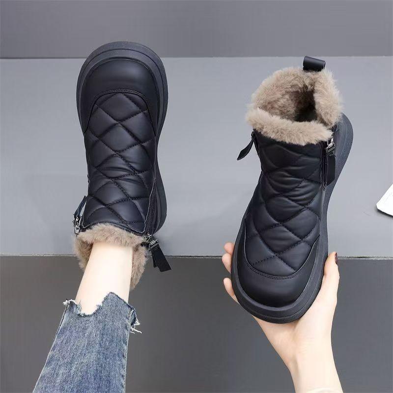 Women's Large Size Soft Sole Winter Warm Anti-slip Fur One Snow Boots Padded Lined Ankle Boots Anti-slip Outdoor Sports Cotton Boots Martin Boots