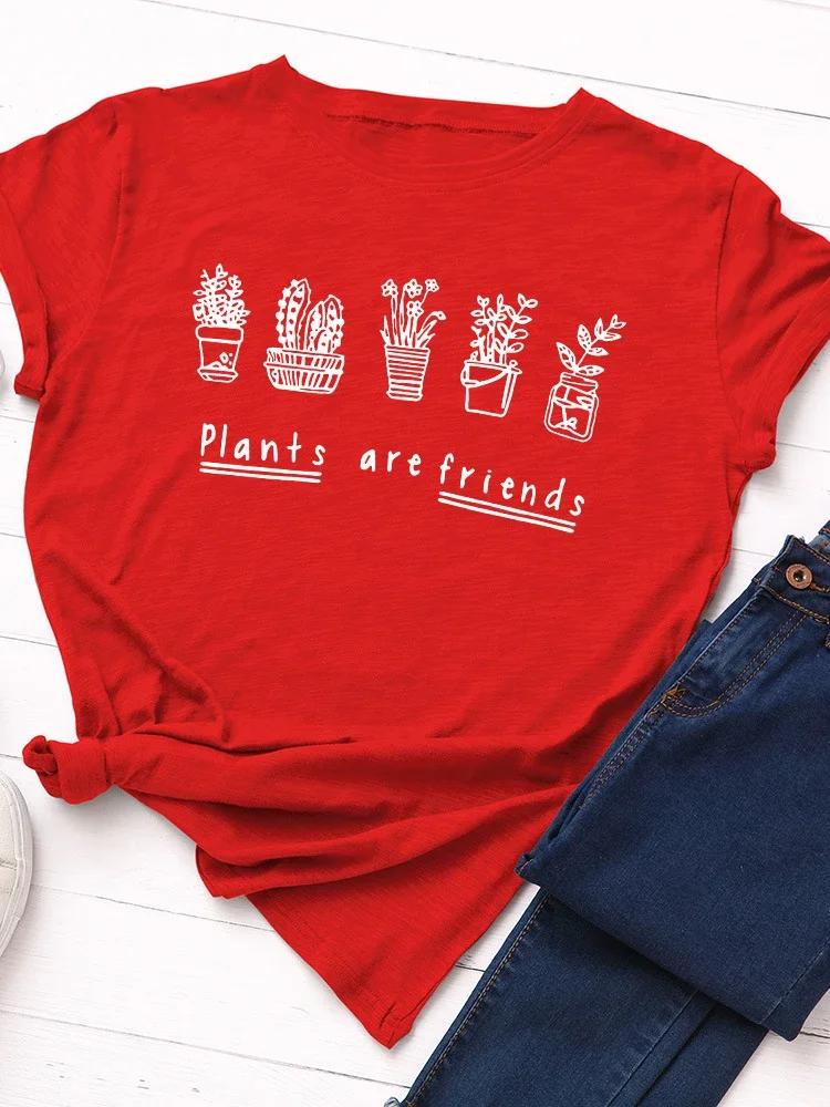 Plant Are Friends Print Women T Shirt Short Sleeve O Neck Loose Women Tshirt Ladies Tee Shirt Tops Clothes Camisetas Mujer