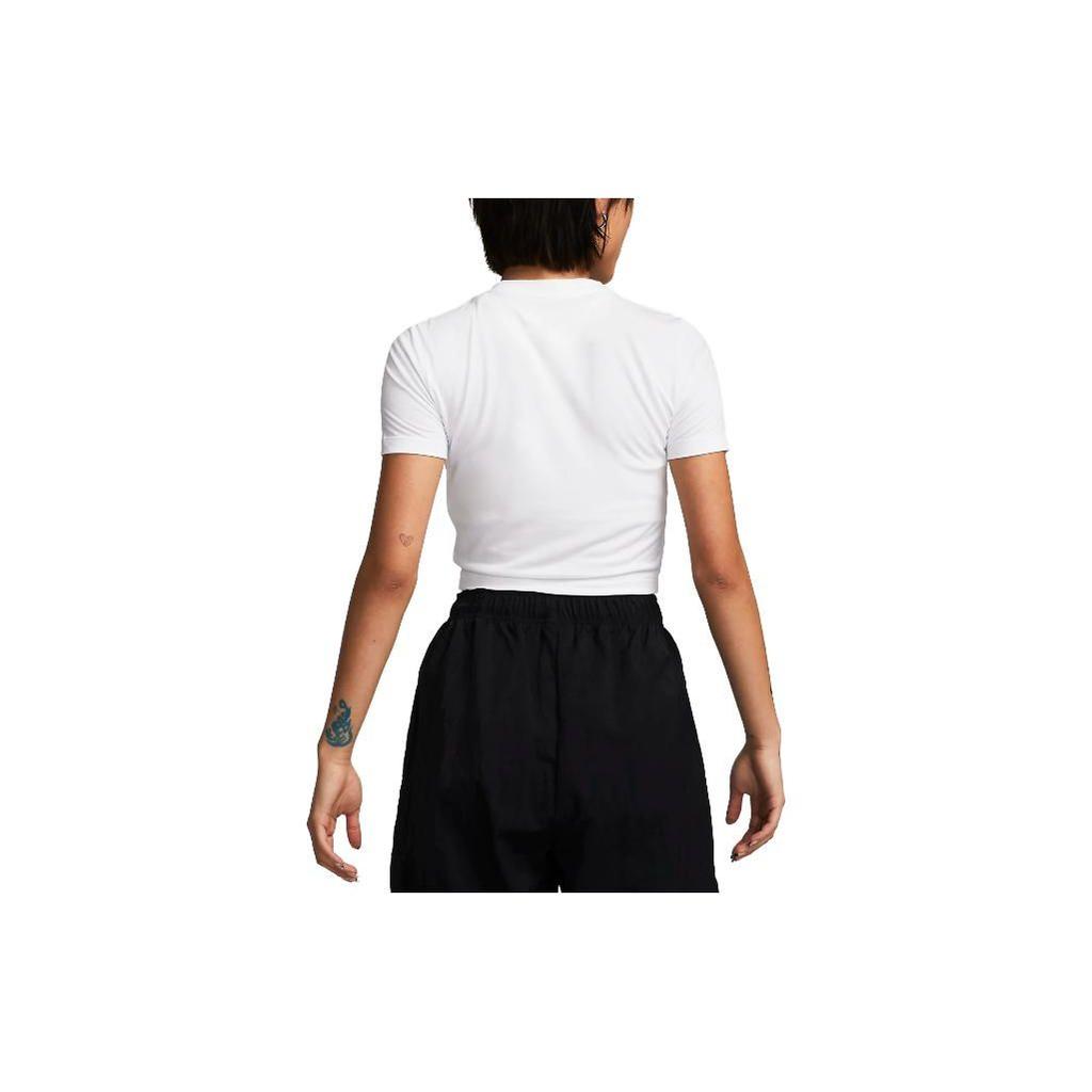 Nike Solid Color Crop Top Round Neck Short Sleeve T-Shirt Women Tops White FB2874-100