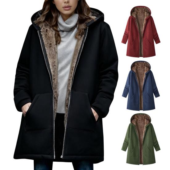 Women's Sherpa Lined Hooded Coat Casual Full Zip Up Long Coat Thicken Winter Warm Fleece Jacket with Pockets