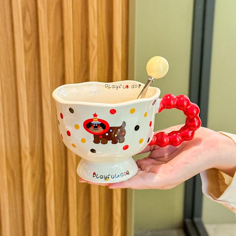 Super Beautiful Cup Cute Polka Dot Puppy Ceramic Mug Children's Milk Breakfast Cup Girl Birthday Gift