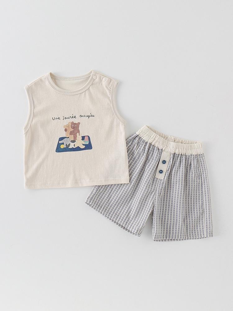 Cute Cartoon Tank Top & Casual Shorts Set for Baby Boys, Lightweight Summer Outfit for Infants & Toddlers, Class A.