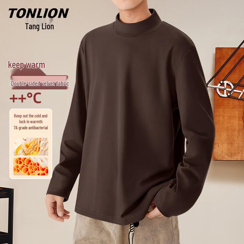 TonLion Men's Fleece-Lined Semi-High Collar Thermal T-shirt