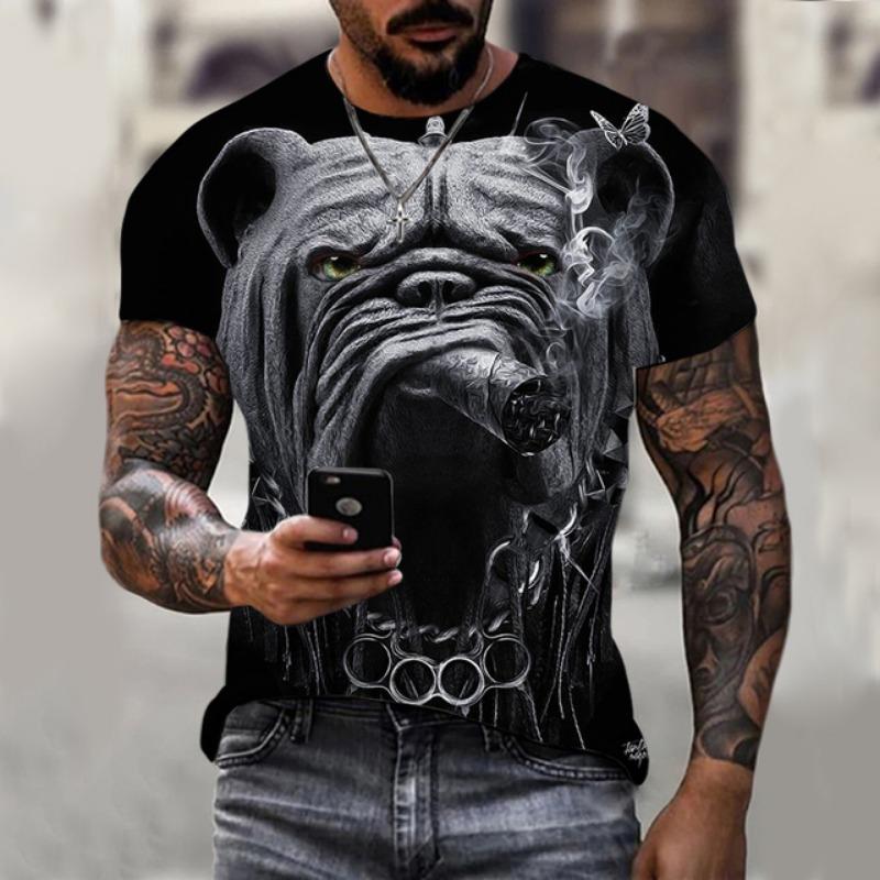 Tricou pentru bărbați Hip Hop Trend Harajuku Top Bulldog imprimeu Vară Tricou cu mânecă scurtă Casual O-gate Tricouri supradimensionate Îmbrăcăminte amuzantă