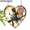 Acrylic Heart-Shaped Fairy with Moon Suncatcher, Stained Glass Style Window Hanging Ornament for Fantasy and Nature Lovers