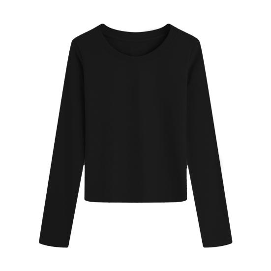 Dámské tričko s dlouhým rukávem, tričko s kulatým výstřihem, prodyšné, šetrné k pokožce, základní tričko, podzimní zimní vnitřní vrstva, top