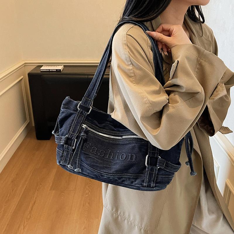Large Capacity Commuter Tote Bag Women's Denim Shoulder Crossbody Bag
