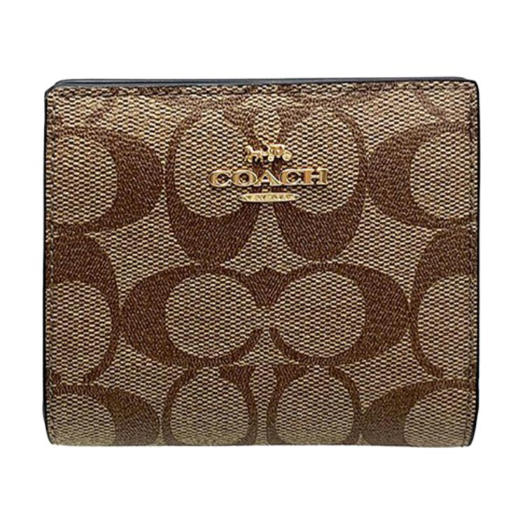 

Coach Snap Wallet 10 Fold Short Coated Canvas With Leather Card Holder Wallet Women wallet Brown C3309-IMCBI Basic Set (Bag+Dust Bag)