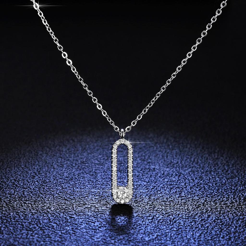 925 Sterling Silver Moissanite Pendant Paperclip Necklace for Women - Simple Fashionable Clavicle Chain