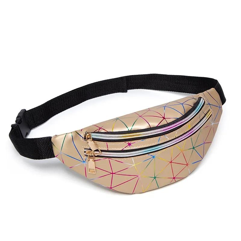 New Arrival Pu Leather Geometric Pattern Chest Bags For Girls Boys Laser Water-Repellent Sports Waist Pack Pocket Crossbody Bags